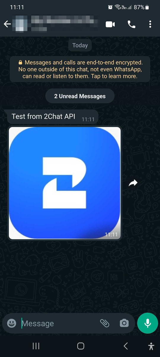 2Chat WhatsApp Message